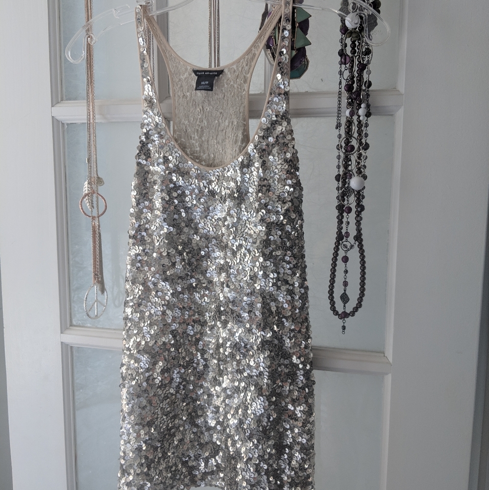 Sequined Silk Tank Blouse